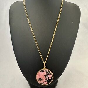 Round  Rhodonite pendant on gold plated chain
